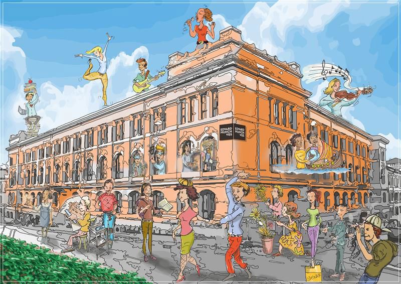 et maleri av en bygning