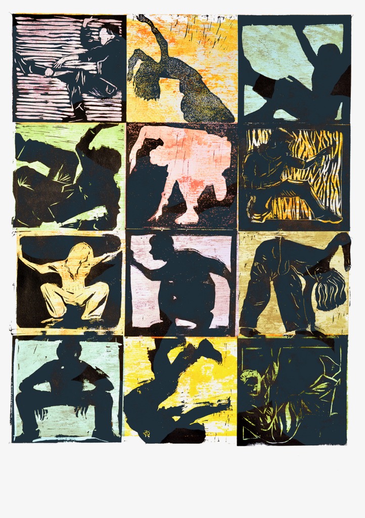 en collage av en person